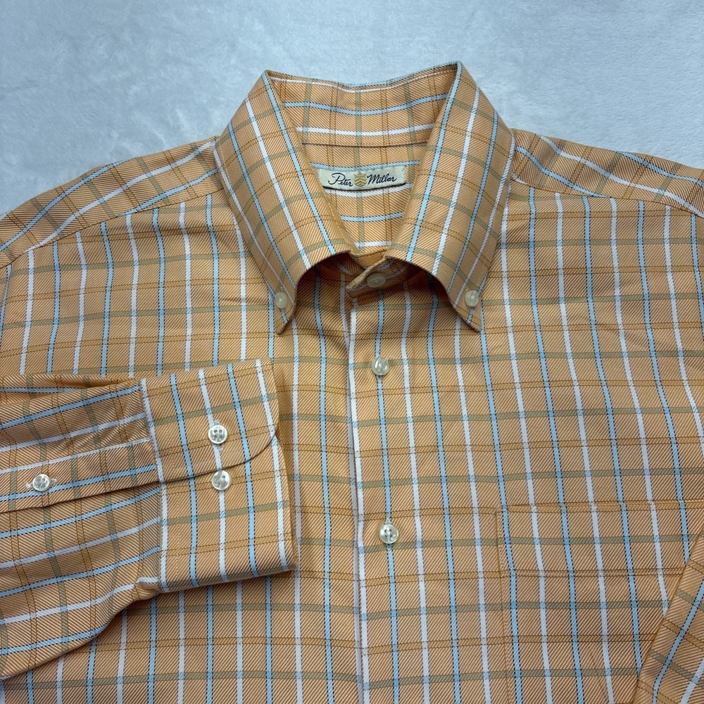 Peter Millar Vintage Y2K Plaid Button Down Shirt Mens L Orange Cotton VTG